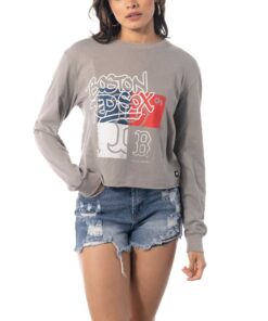 Women's Boston Red Sox The Wild Collective Gray Cropped Long Sleeve T-Shirt