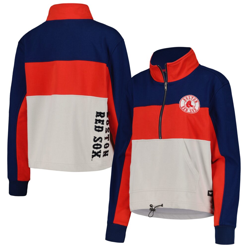 Women's Boston Red Sox The Wild Collective Navy/Red Color Block Half-Zip Jacket