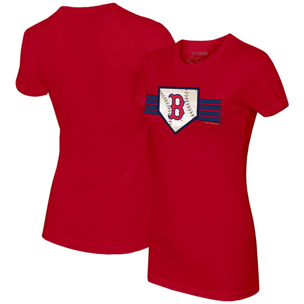 Women's Boston Red Sox Tiny Turnip Red Base Stripe T-Shirt