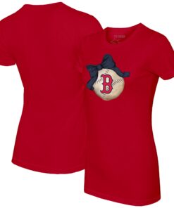 Women's Boston Red Sox Tiny Turnip Red Baseball Bow T-Shirt