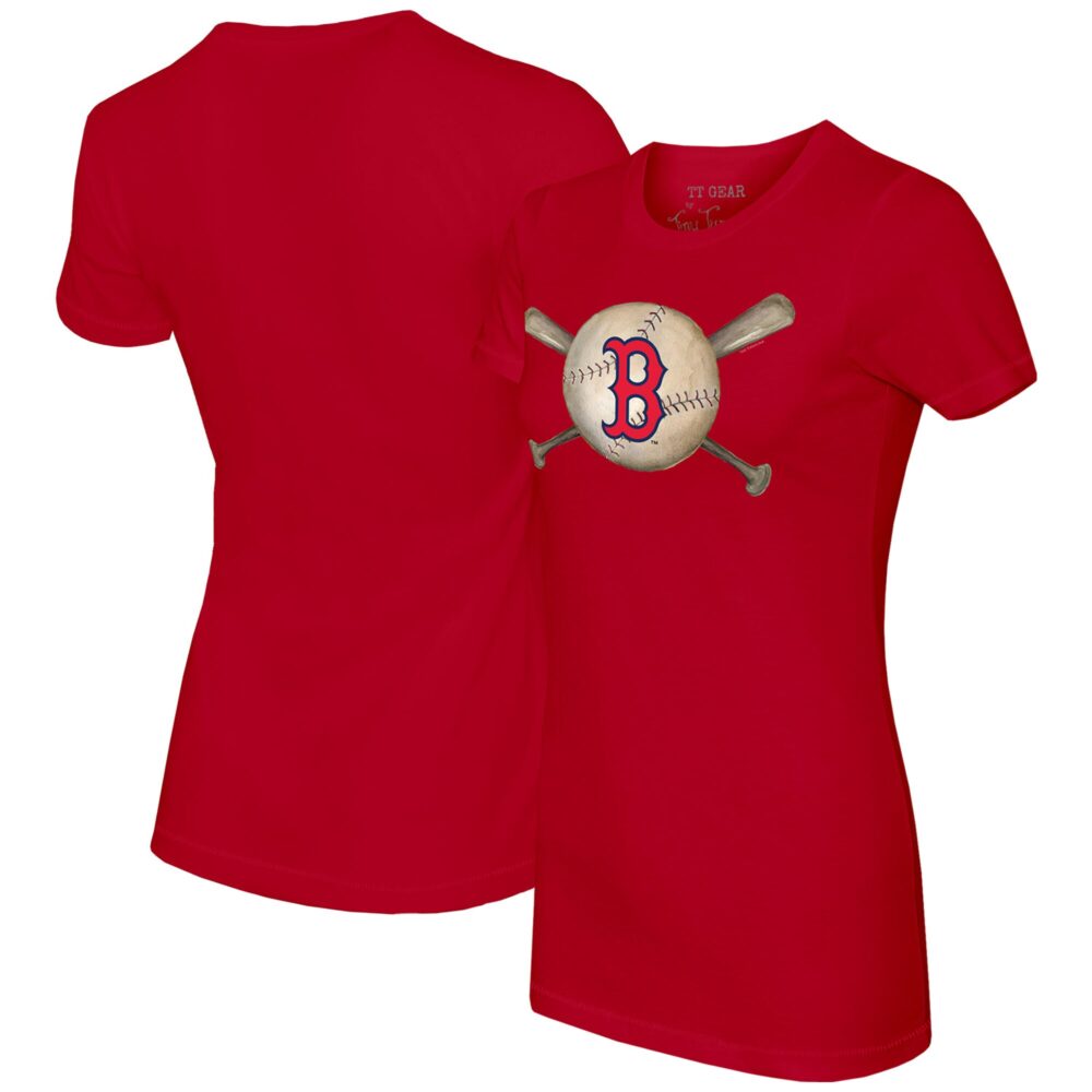 Women's Boston Red Sox Tiny Turnip Red Baseball Cross Bats T-Shirt