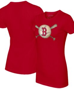 Women's Boston Red Sox Tiny Turnip Red Baseball Cross Bats T-Shirt