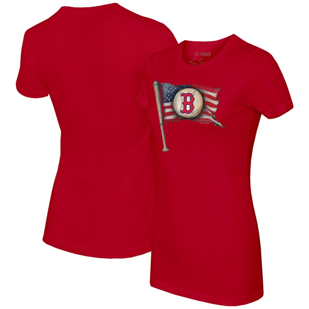 Women's Boston Red Sox Tiny Turnip Red Baseball Flag T-Shirt