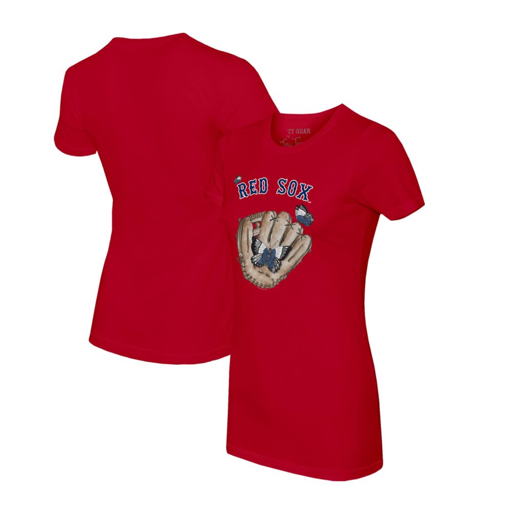 Women's Boston Red Sox Tiny Turnip Red Butterfly Glove T-Shirt