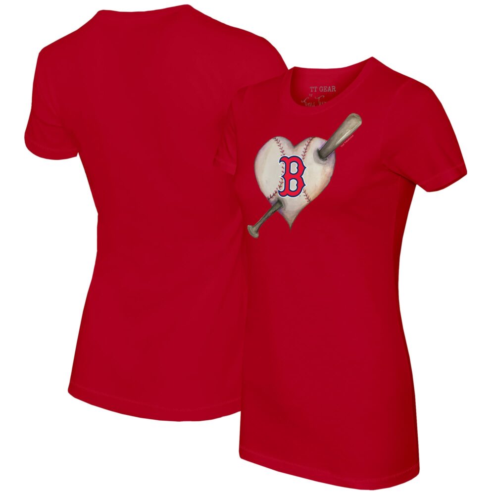 Women's Boston Red Sox Tiny Turnip Red Heart Bat T-Shirt