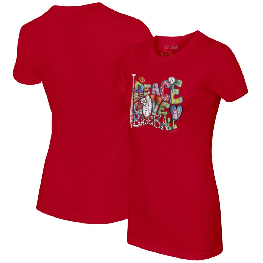 Women's Boston Red Sox Tiny Turnip Red Peace Love Baseball Fitted T-Shirt