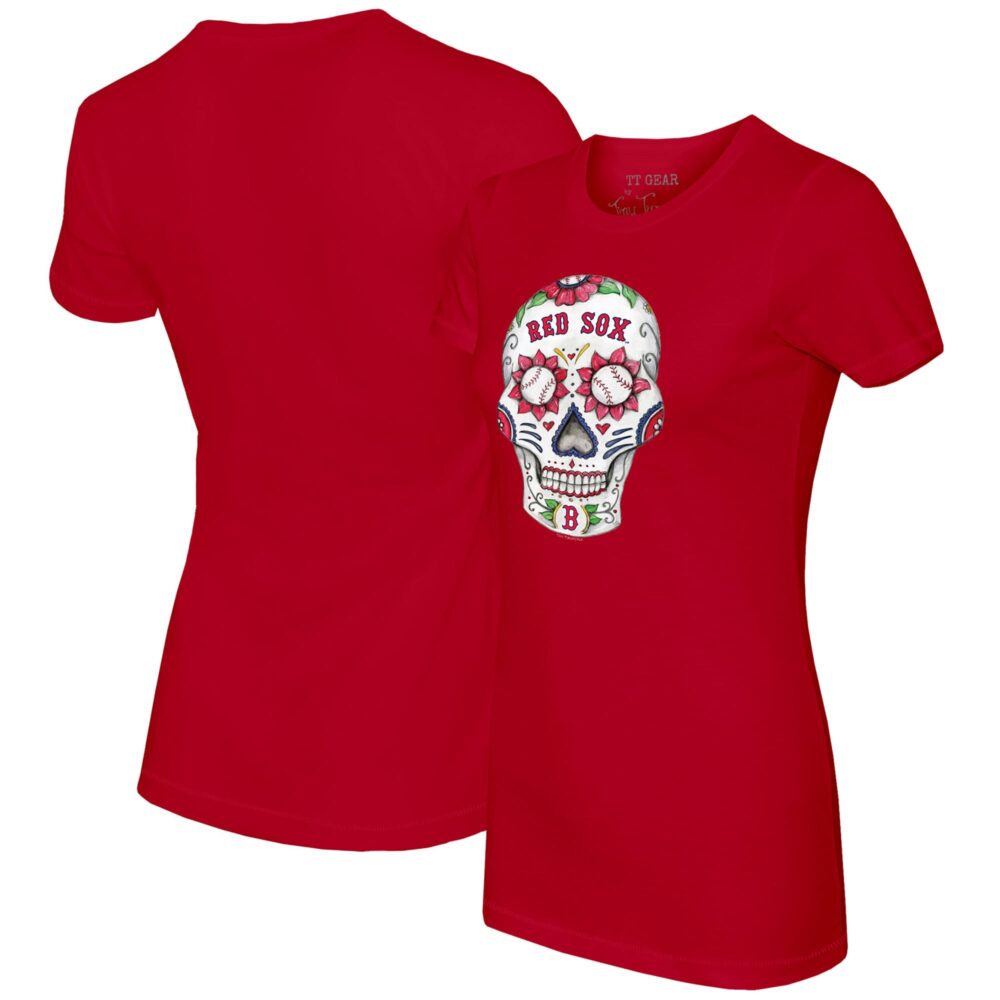 Women's Boston Red Sox Tiny Turnip Red Sugar Skull T-Shirt