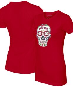Women's Boston Red Sox Tiny Turnip Red Sugar Skull T-Shirt
