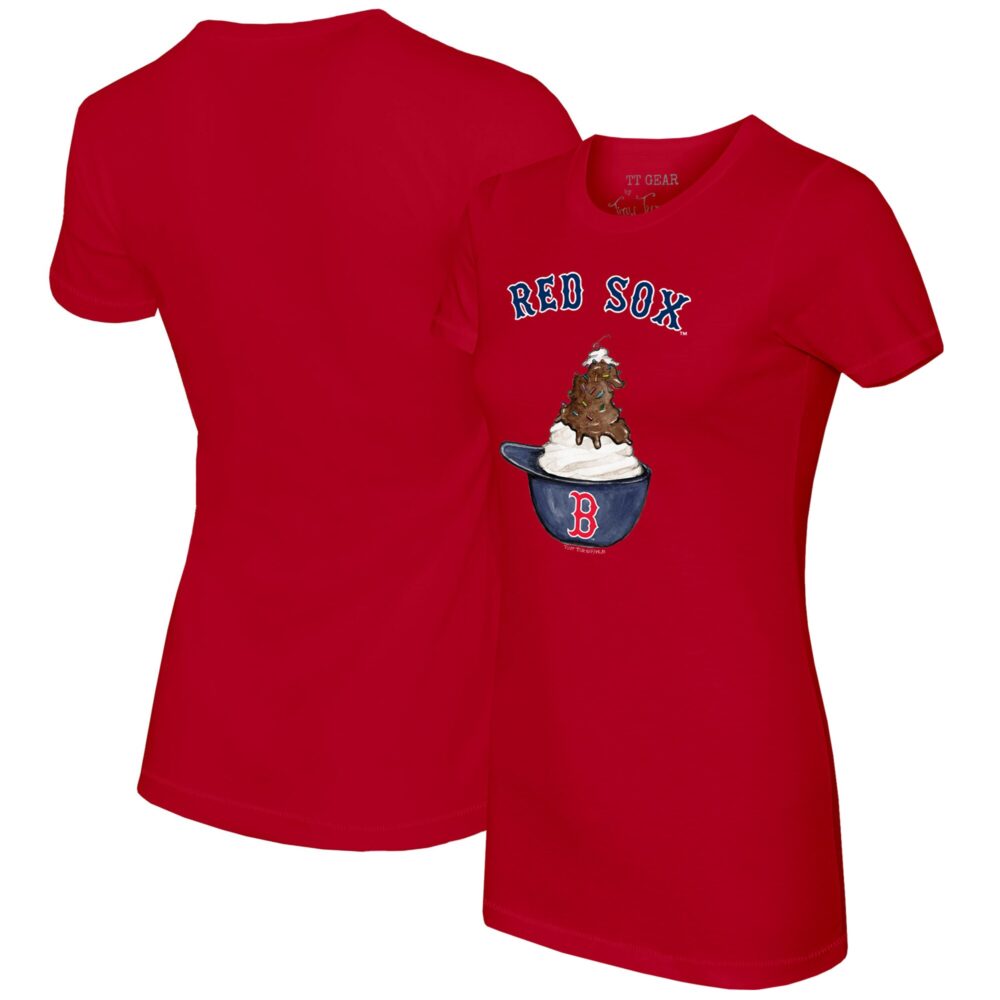 Women's Boston Red Sox Tiny Turnip Red Sundae Helmet T-Shirt