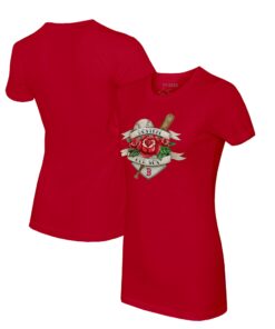 Women's Boston Red Sox Tiny Turnip Red Tattoo Rose T-Shirt