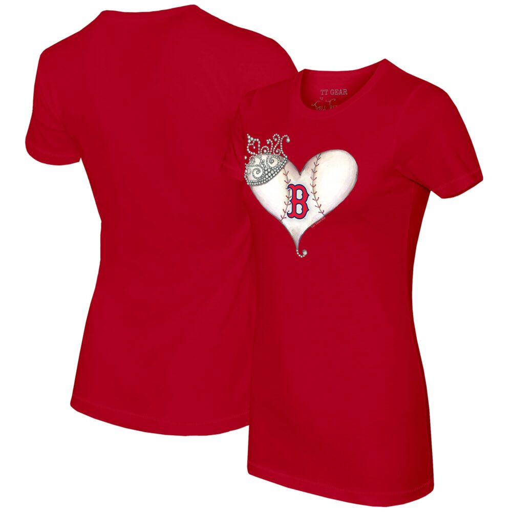 Women's Boston Red Sox Tiny Turnip Red Tiara Heart T-Shirt