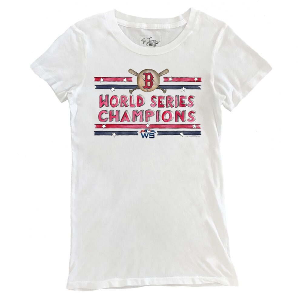 Women's Boston Red Sox Tiny Turnip White 2018 World Series Champions Stars & Stripes T-Shirt