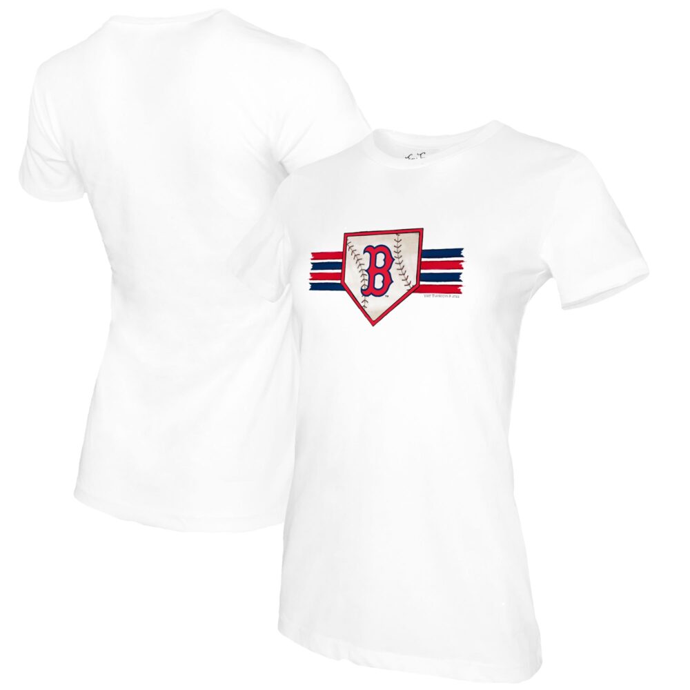Women's Boston Red Sox Tiny Turnip White Base Stripe T-Shirt