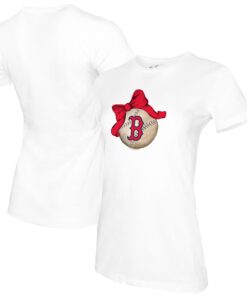Women's Boston Red Sox Tiny Turnip White Baseball Bow T-Shirt