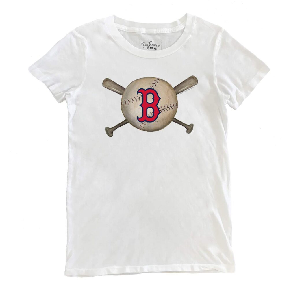 Women's Boston Red Sox Tiny Turnip White Baseball Crossbats T-Shirt