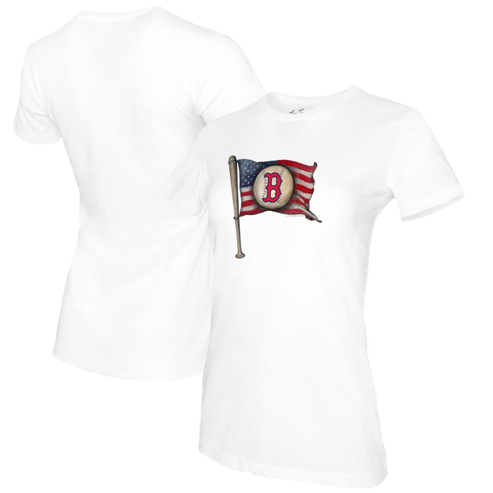 Women's Boston Red Sox Tiny Turnip White Baseball Flag T-Shirt