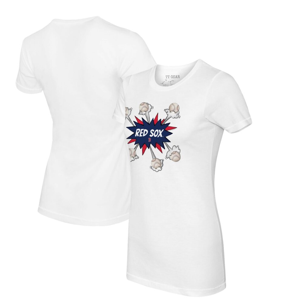 Women's Boston Red Sox Tiny Turnip White Baseball Pow T-Shirt