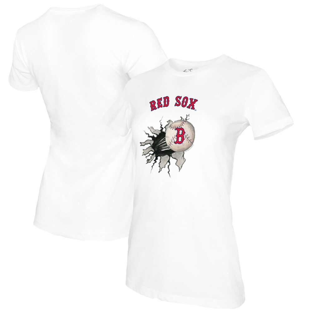 Women's Boston Red Sox Tiny Turnip White Baseball Tear T-Shirt