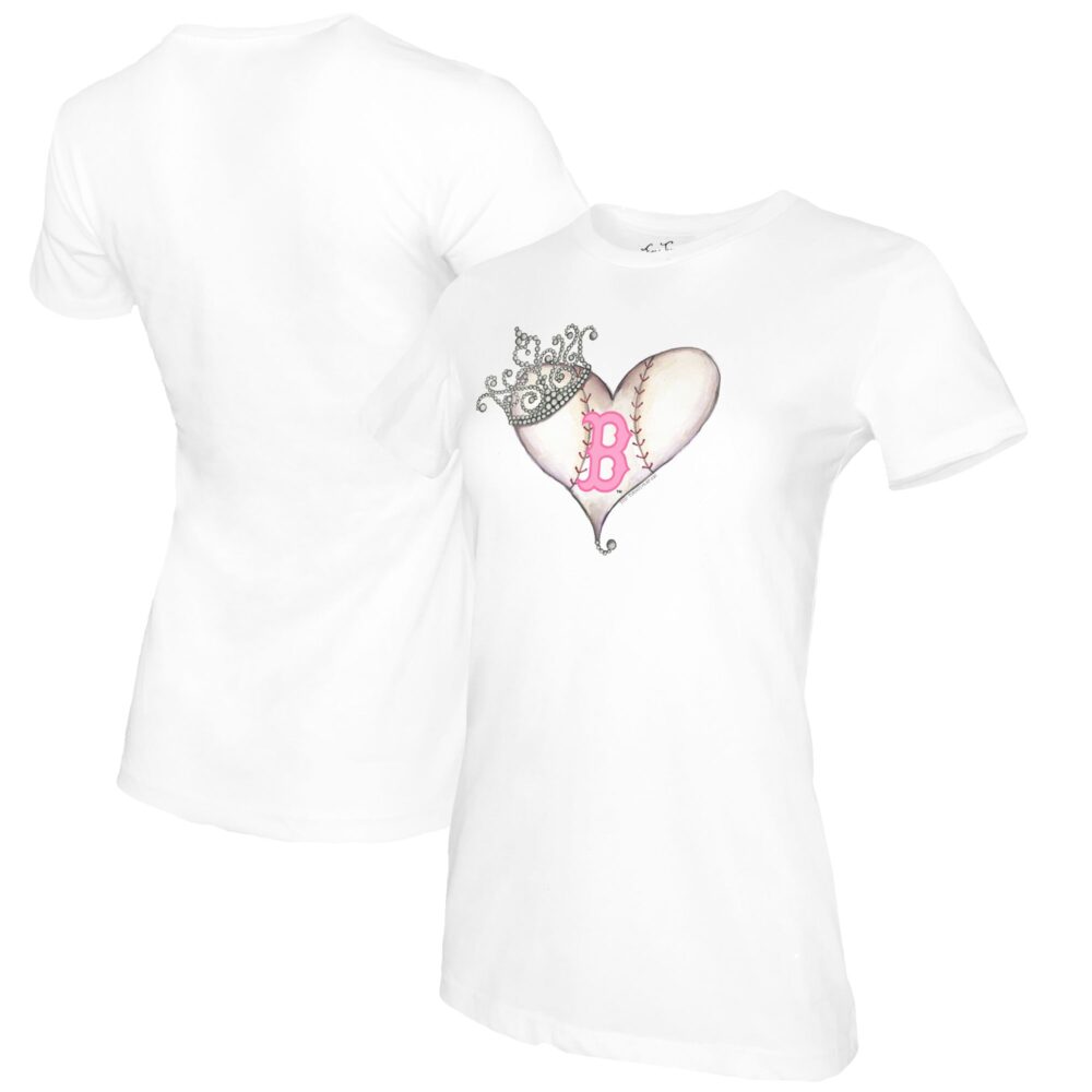 Women's Boston Red Sox Tiny Turnip White Baseball Tiara Heart T-Shirt