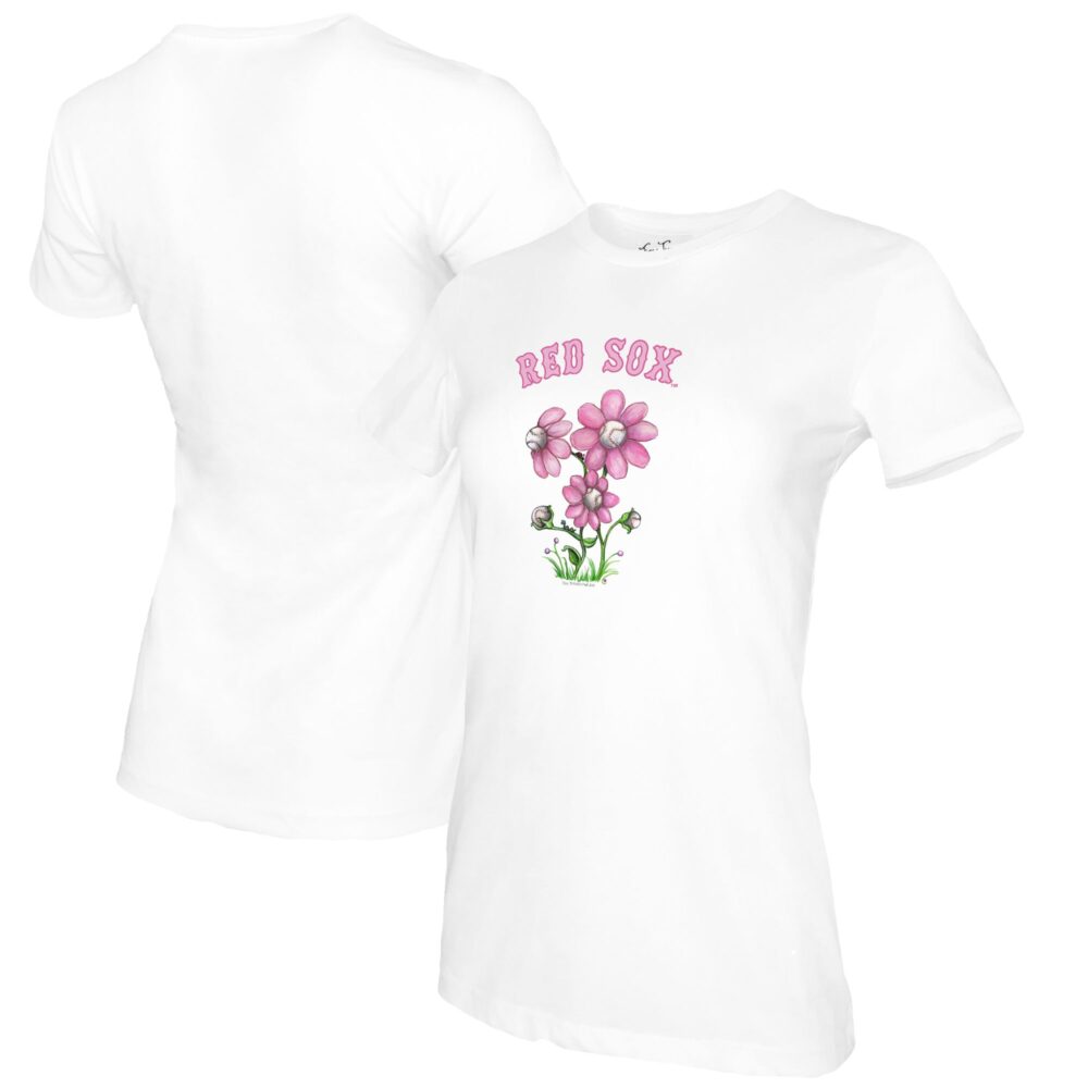Women's Boston Red Sox Tiny Turnip White Blooming Baseballs T-Shirt