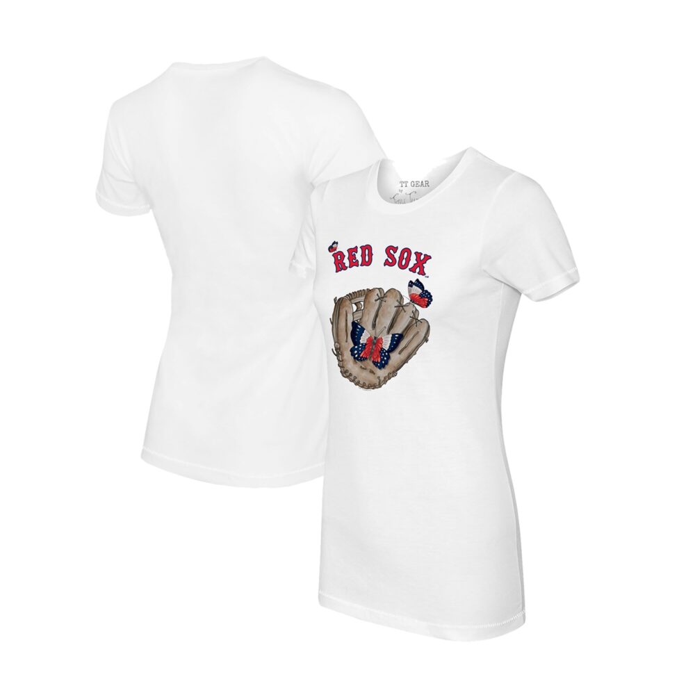 Women's Boston Red Sox Tiny Turnip White Butterfly Glove T-Shirt
