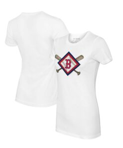Women's Boston Red Sox Tiny Turnip White Diamond Cross Bats T-Shirt