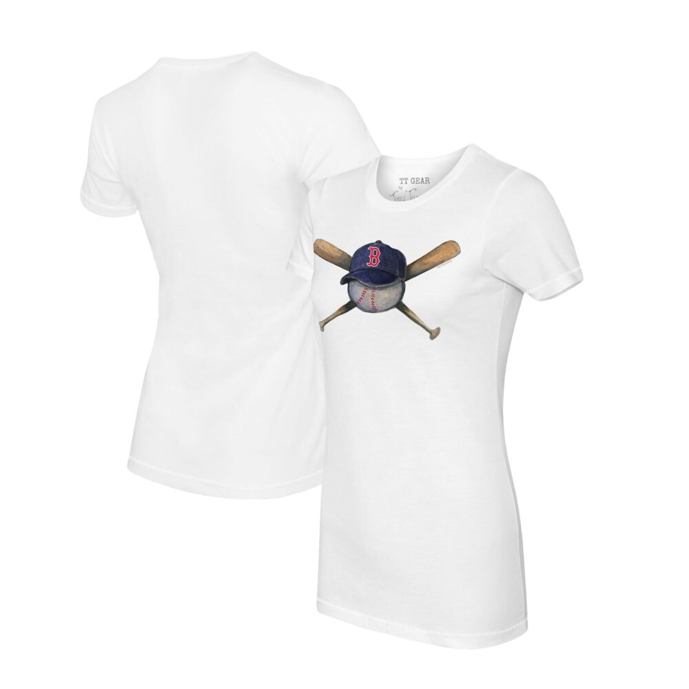 Women's Boston Red Sox Tiny Turnip White Hat Crossbats T-Shirt