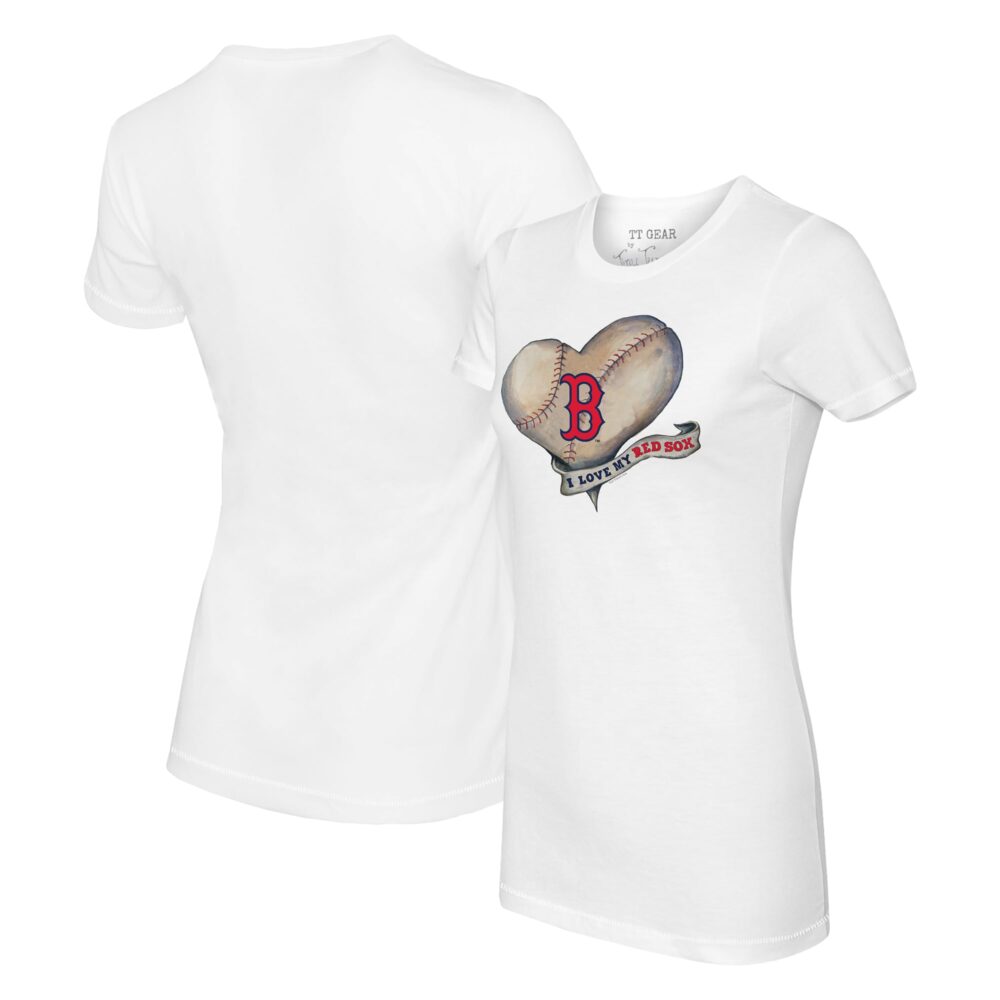 Women's Boston Red Sox Tiny Turnip White Heart Banner T-Shirt