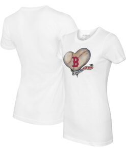 Women's Boston Red Sox Tiny Turnip White Heart Banner T-Shirt