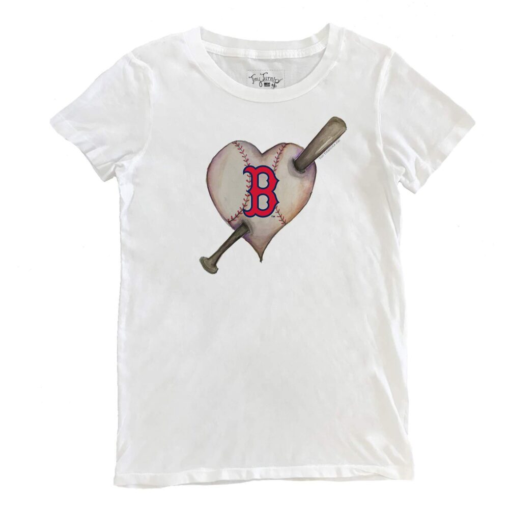 Women's Boston Red Sox Tiny Turnip White Heart Bat T-Shirt