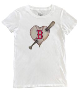 Women's Boston Red Sox Tiny Turnip White Heart Bat T-Shirt
