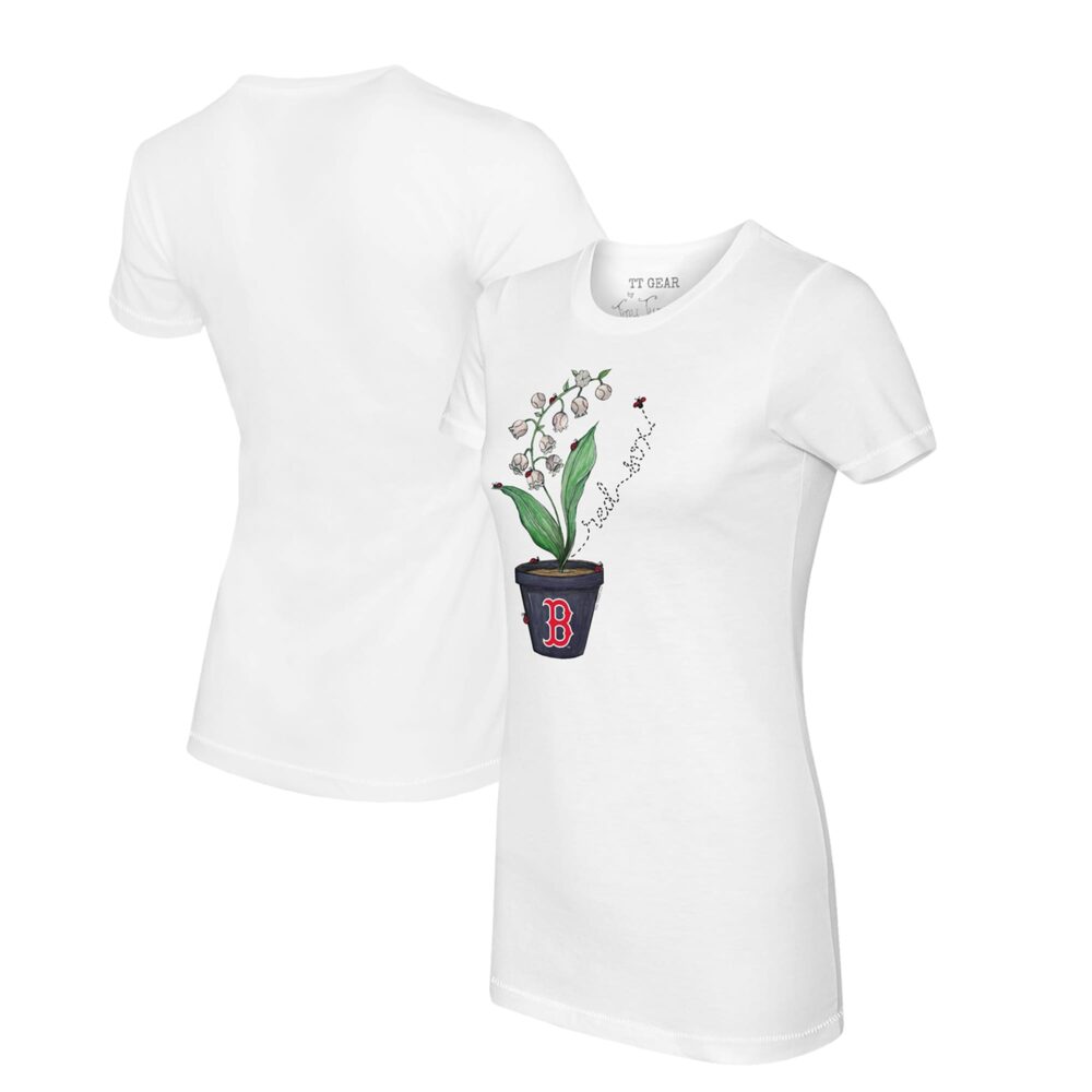 Women's Boston Red Sox Tiny Turnip White Lilies & Ladybugs T-Shirt