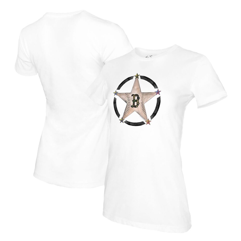 Women's Boston Red Sox Tiny Turnip White Military Star T-Shirt