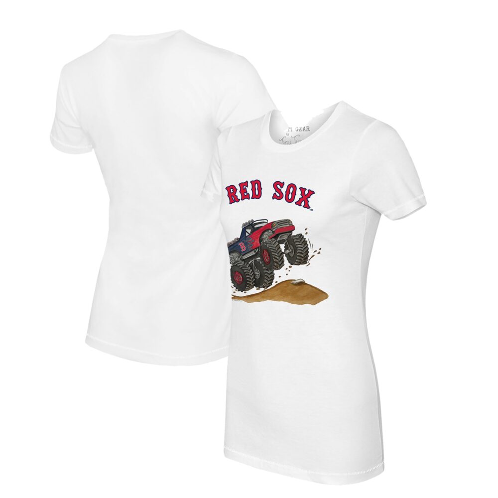 Women's Boston Red Sox Tiny Turnip White Monster Truck T-Shirt