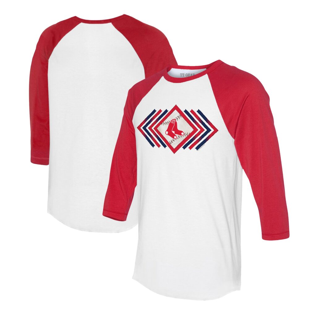 Women's Boston Red Sox Tiny Turnip White Prism Arrows 3/4-Sleeve Raglan T-Shirt