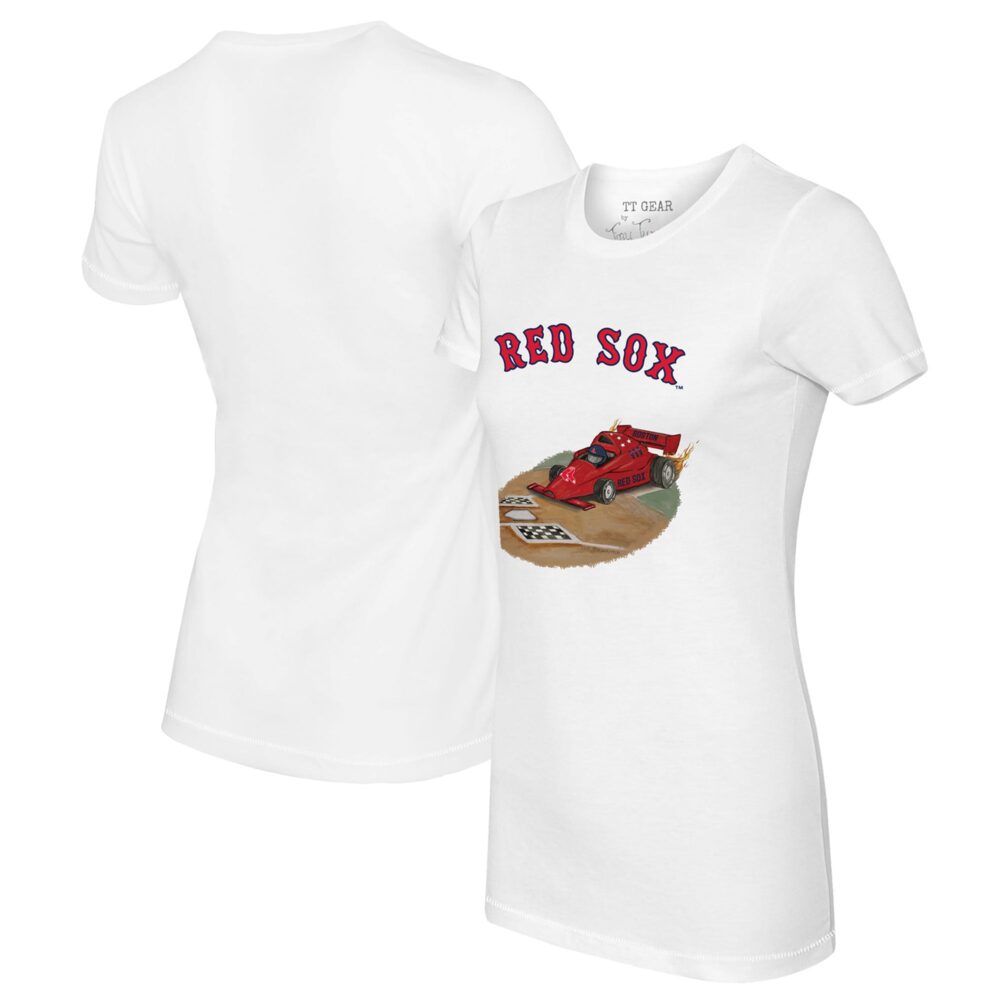 Women's Boston Red Sox Tiny Turnip White Race Car T-Shirt