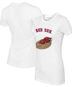 Women's Boston Red Sox Tiny Turnip White Race Car T-Shirt