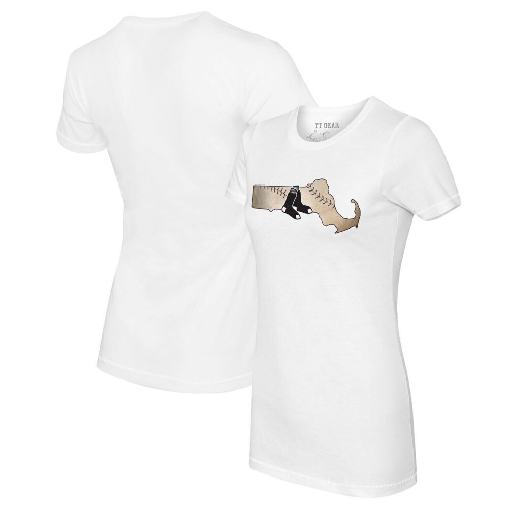 Women's Boston Red Sox Tiny Turnip White State Outline T-Shirt