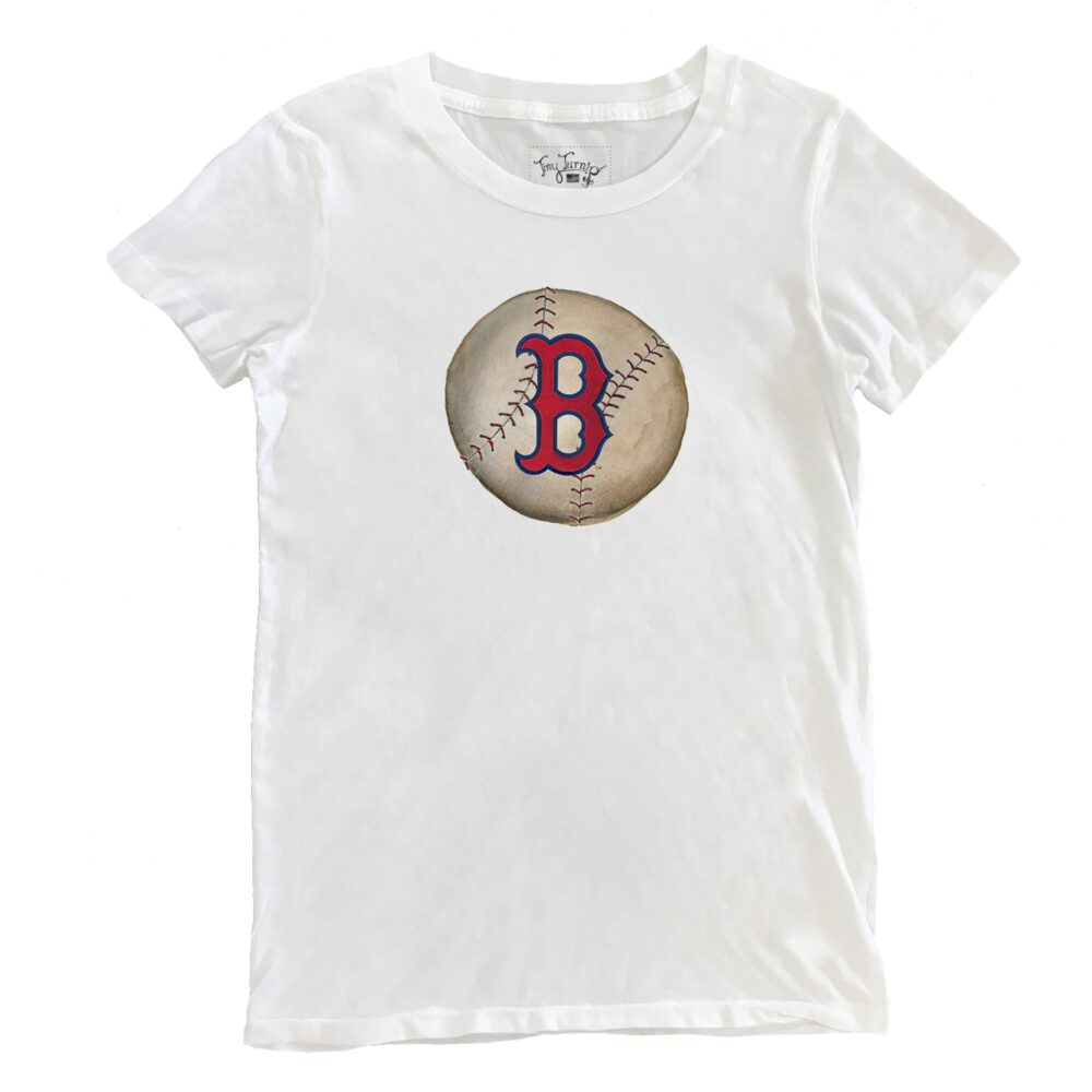 Women's Boston Red Sox Tiny Turnip White Stitched Baseball T-Shirt