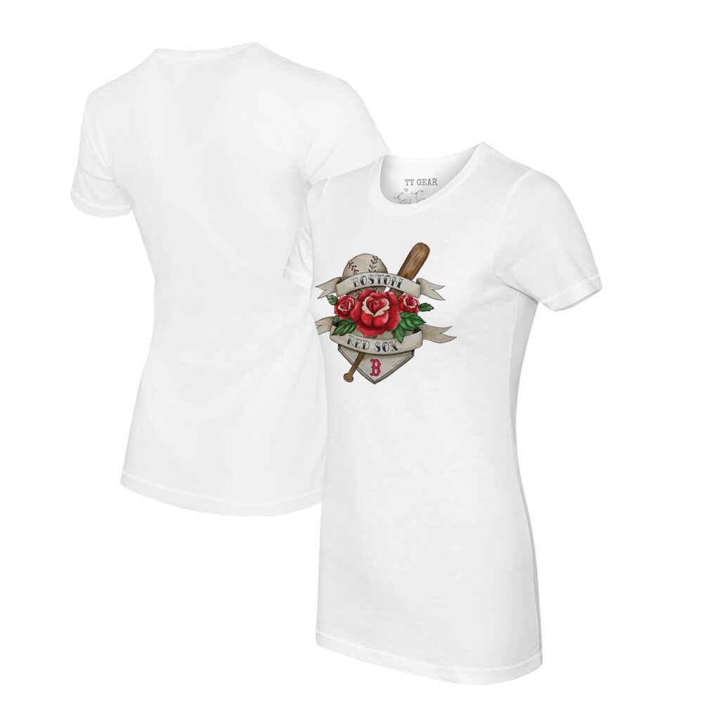 Women's Boston Red Sox Tiny Turnip White Tattoo Rose T-Shirt