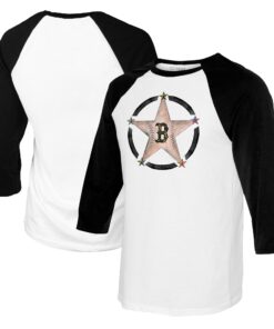 Women's Boston Red Sox Tiny Turnip White/Black Military Star 3/4-Sleeve Raglan T-Shirt