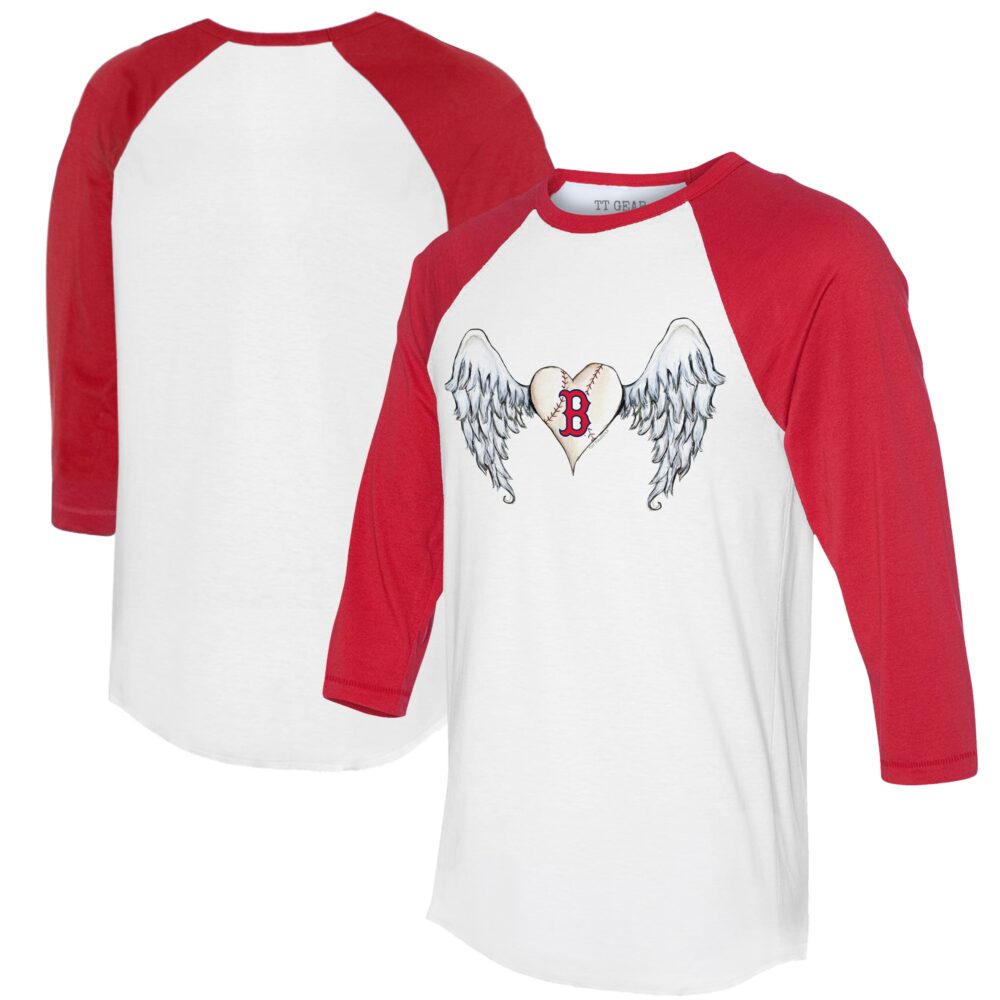 Women's Boston Red Sox Tiny Turnip White/Red Angel Wings 3/4-Sleeve Raglan T-Shirt