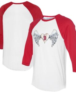 Women's Boston Red Sox Tiny Turnip White/Red Angel Wings 3/4-Sleeve Raglan T-Shirt