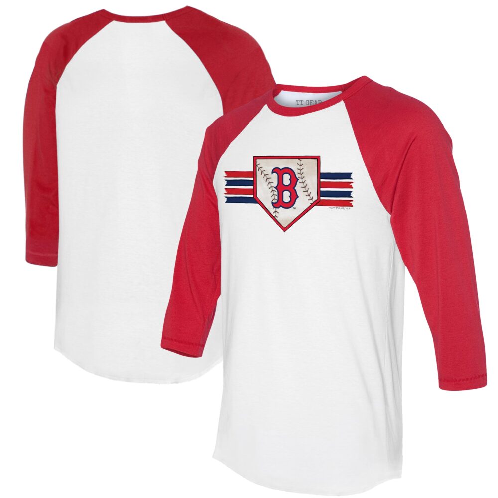Women's Boston Red Sox Tiny Turnip White/Red Base Stripe 3/4-Sleeve Raglan T-Shirt