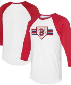 Women's Boston Red Sox Tiny Turnip White/Red Base Stripe 3/4-Sleeve Raglan T-Shirt