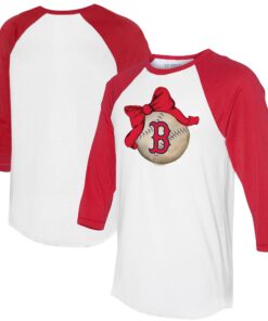 Women's Boston Red Sox Tiny Turnip White/Red Baseball Bow 3/4-Sleeve Raglan T-Shirt
