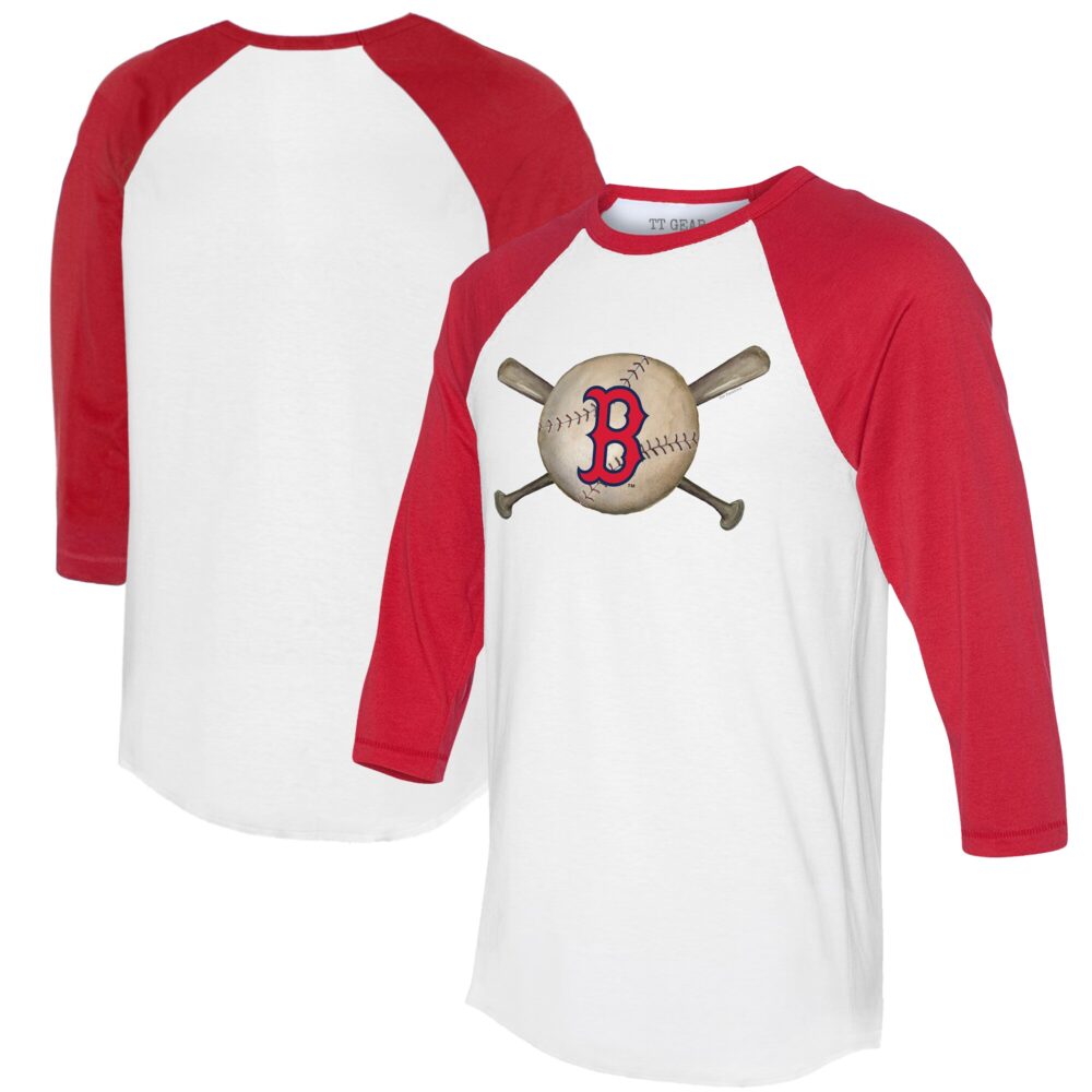 Women's Boston Red Sox Tiny Turnip White/Red Baseball Cross Bats 3/4-Sleeve Raglan T-Shirt