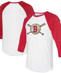 Women's Boston Red Sox Tiny Turnip White/Red Baseball Cross Bats 3/4-Sleeve Raglan T-Shirt