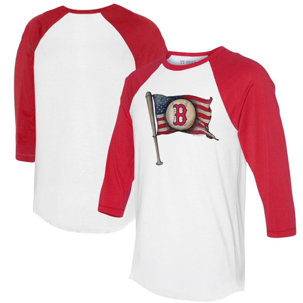Women's Boston Red Sox  Tiny Turnip White/Red Baseball Flag 3/4-Sleeve Raglan T-Shirt