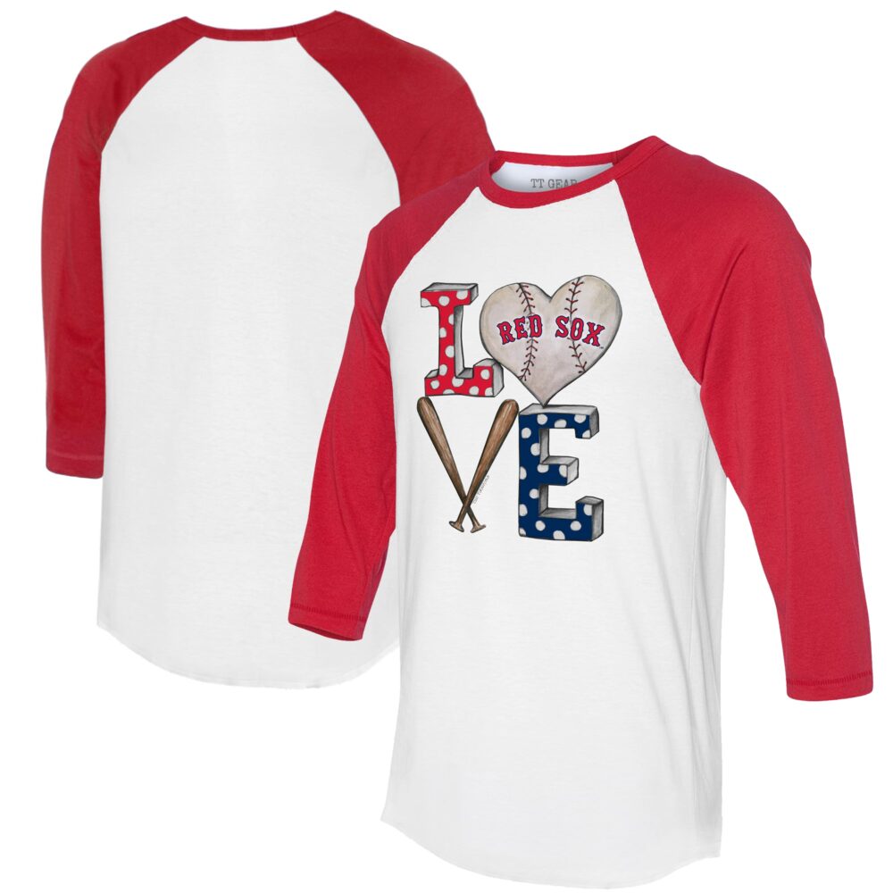 Women's Boston Red Sox  Tiny Turnip White/Red Baseball Love Raglan 3/4-Sleeve T-Shirt